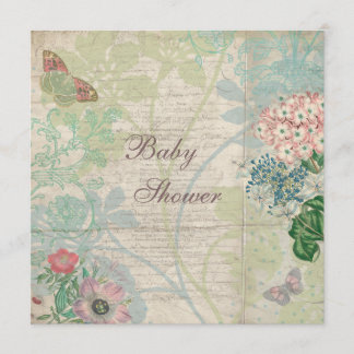 Vintage Perlen u. Spitze-Shabby Chic-Baby-Dusche Einladung