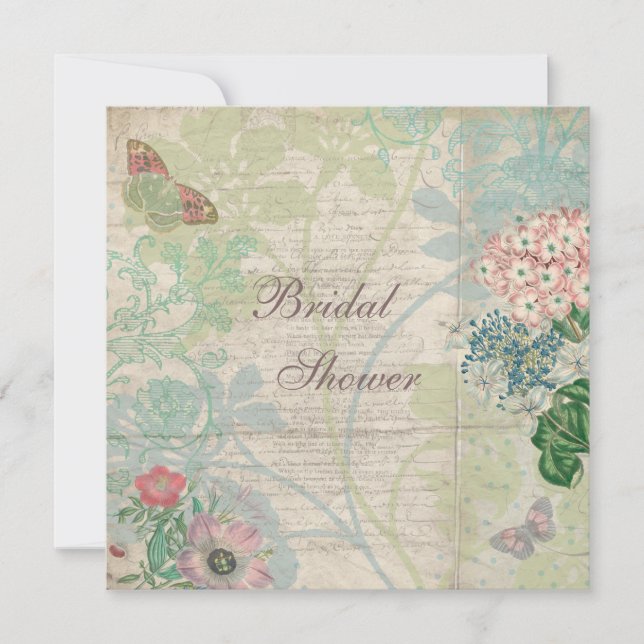 Vintage Perlen u. Spitze-Shabby Chic-Brautparty Einladung (Vorderseite)