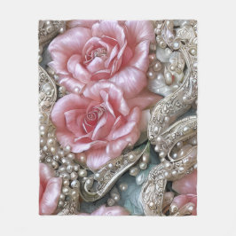 Vintage Perlen und rosa Rosenmuster Fleecedecke
