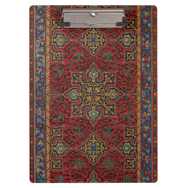 Vintage Persian Rug Pattern Red Blue Arabesque Klemmbrett (Vorderseite)