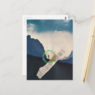 Vintage-Person beim Bergwandern Collage Postkarte