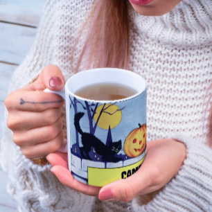 Vintage personalisierbare Katzen-Kürbis-Halloween Tasse