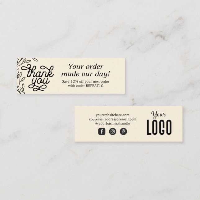 Vintage Personalisierte Bestellung Vielen Dank Mini Visitenkarte (Vorne/Hinten)