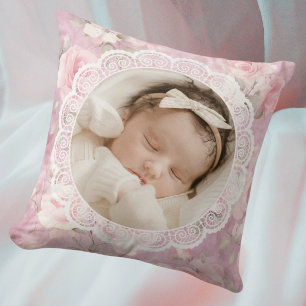 Vintage personalisierte Erinnerungsrosen Spitze Kissen