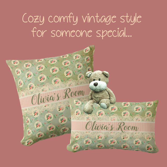 Vintage Personalisierte Rose Doily Green Damask Kissen (Von Creator hochgeladen)