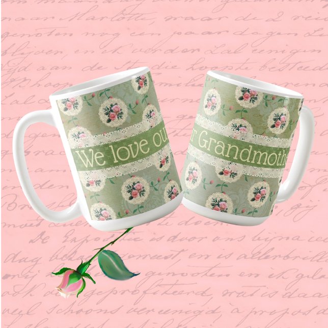 Vintage Personalisierte Rose Doiverblasste grüne D Kaffeetasse (Personalize this mug for someone special!)