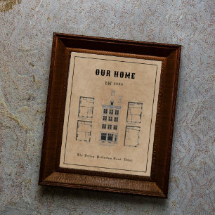 Vintage personalisierter Hausplan Blueprint-Kunst Poster
