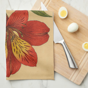 Vintage Peruanische Lilie auf verwittertem Papier Geschirrtuch