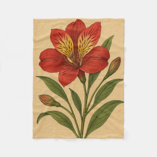 Vintage Peruvian Lily on Weathered Paper Fleecedecke (Vorderseite)