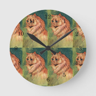 Vintage Pet Animals, Long Haired Orange Cat Runde Wanduhr