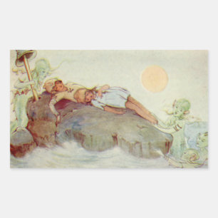 Vintage Peter Pan und Wendy schlafend mit Meerjung Rechteckiger Aufkleber