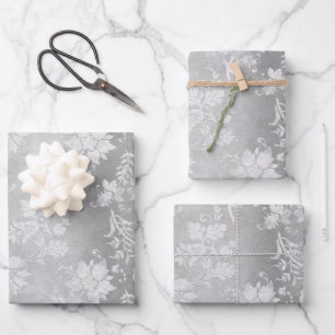 Vintage Pewter Brocade-Hochzeit Geschenkpapier Set