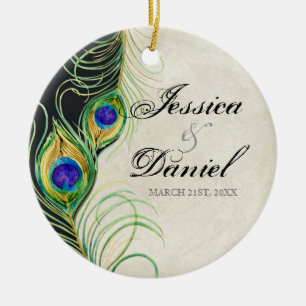 Vintage Pfau & Ätzungen Weihnachtsbaumanhänger Keramik Ornament