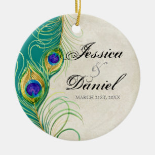Vintage Pfau & Ätzungen Weihnachtsbaumanhänger Keramikornament