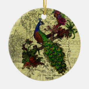 Vintage Pfau auf Ast Bekleidung und Geschenke Keramik Ornament
