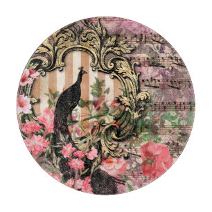 Vintage-Pfau-Blumen-Musiknote rosa und gold Schneidebrett