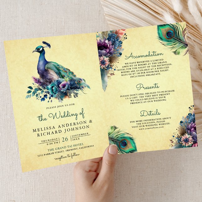 Vintage-Pfau-Blumenfeder-QR-Code-Hochzeit Einladung (Von Creator hochgeladen)