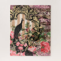Vintage Pfau-Blütenmusik Rosa und Gold