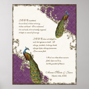 Vintage Pfau & Etchings - Personalisierte Hochzeit Poster
