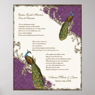 Vintage Pfau & Etchings - Personalisierte Hochzeit Poster