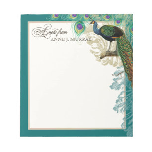 Vintage Pfau, Federn und Etchings Wirbel Antique Notizblock