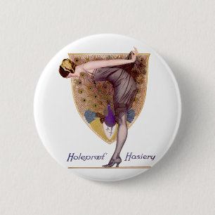 Vintage Pfau Frau Flapper Hübsch Button