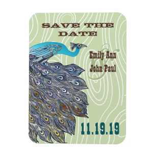 Vintage Pfau Holzmaserung Save-the-Date Magnet