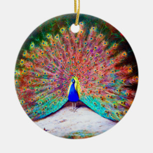 Vintage Pfau-Malerei Keramik Ornament