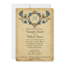 Vintage Pfau-Monogramm-Hochzeits-Einladung