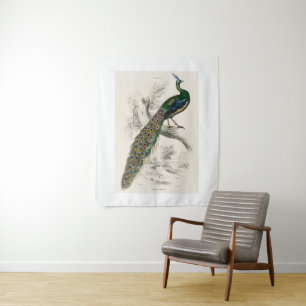 Vintage-Pfau-Naturhistorien-Druck Wandteppich