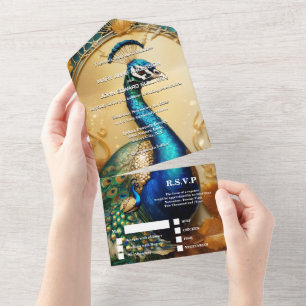 Vintage-Pfau-Themen-Hochzeitsprobedinner All In One Einladung