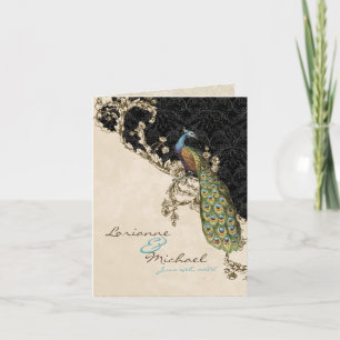 Vintage-Pfau- und Ätzungs-Hochzeits-Dankeskarten Karte