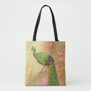 Vintage Pfau- und Blume-Malerei