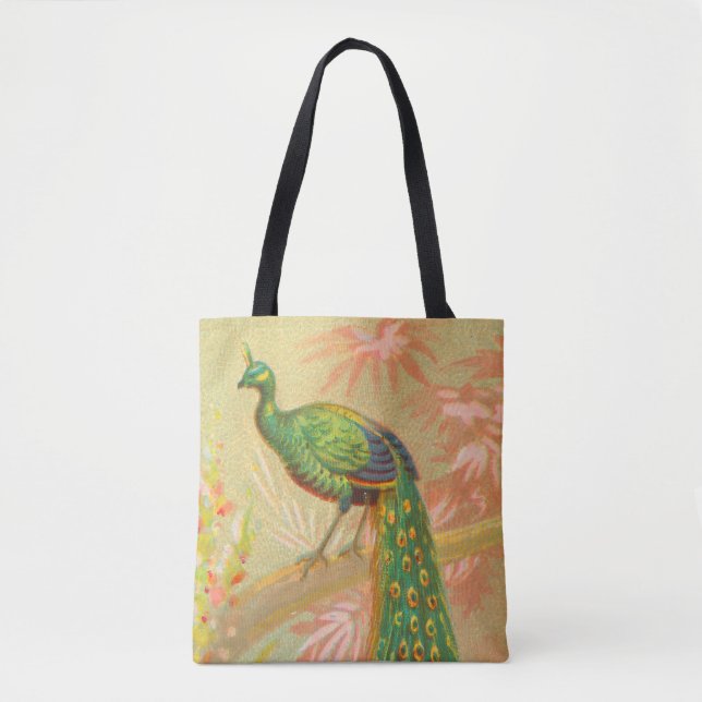 Vintage Pfau- und Blume-Malerei (Vorderseite)