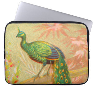 Vintage Pfau- und Blume-Malerei Laptopschutzhülle
