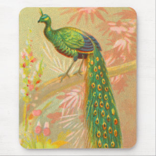 Vintage Pfau- und Blume-Malerei Mousepad