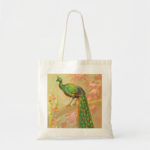Vintage Pfau- und Blume-Malerei Tragetasche
