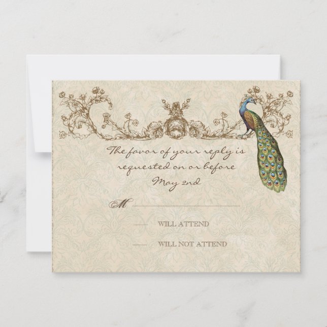 Vintage Pfau- und Etchings-RSVP-Karte RSVP Karte (Vorderseite)
