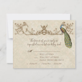 Vintage Pfau- und Etchings-RSVP-Karte RSVP Karte