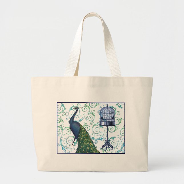 Vintage Pfau und Käfig Jumbo Stoffbeutel (Vorne)