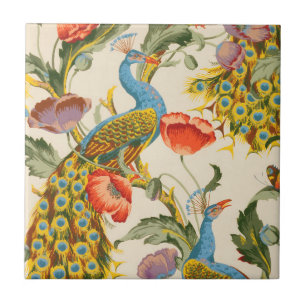Vintage Pfau- und Mohndarstellungen Fliese