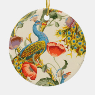 Vintage Pfau- und Mohndarstellungen Keramik Ornament