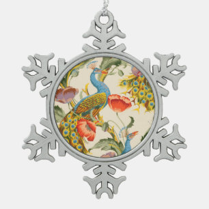 Vintage Pfau- und Mohndarstellungen Schneeflocken Zinn-Ornament