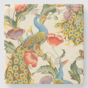 Vintage Pfau- und Mohndarstellungen Steinuntersetzer