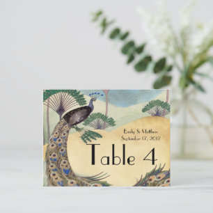 Vintage Pfau- und Palmbaumhochzettel Postkarte