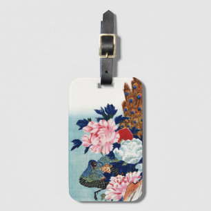 Vintage-Pfau- und Pfingstrosen-Blumenmalerei Gepäckanhänger