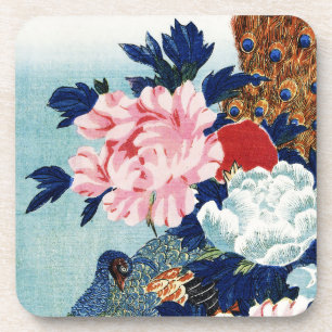 Vintage-Pfau- und Pfingstrosen-Blumenmalerei Getränkeuntersetzer
