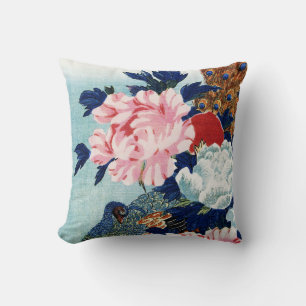 Vintage-Pfau und Pfingstrosen-Blumenmalerei Kissen