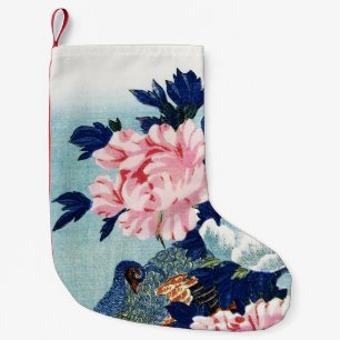 Vintage Pfau und Pfingstrosen Blumenmalerei Kleiner Weihnachtsstrumpf