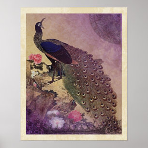 Vintage-Pfau und Pfingstrosen Japanischer Druck Poster